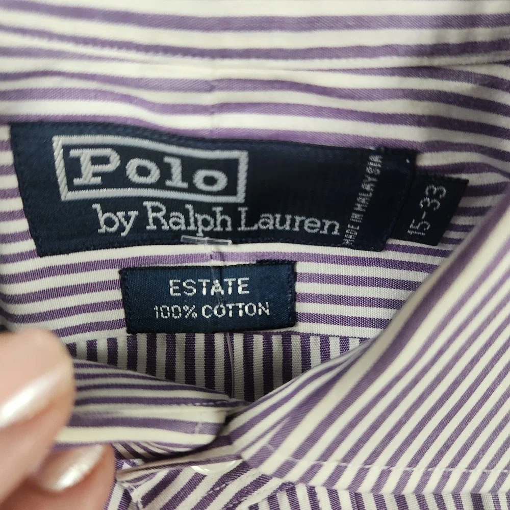 Polo Ralph Lauren Estate shirt Mens 15 32/33 Purple white Stripe‎ Button down